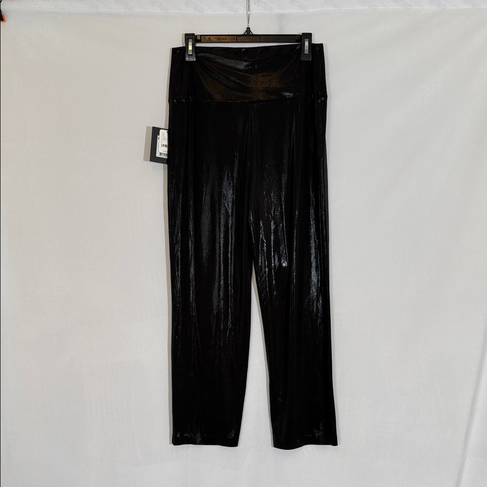 NWT Free People Norma Kamali Pants Size L Black Shiny Stretch Pull On Pants